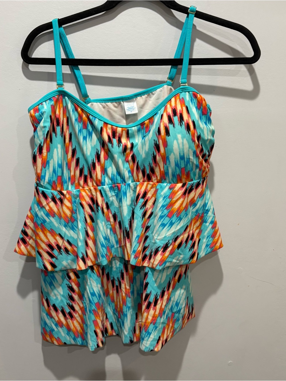 VENUS Aqua Multi-Color tiered ruffles women's tankini size 16